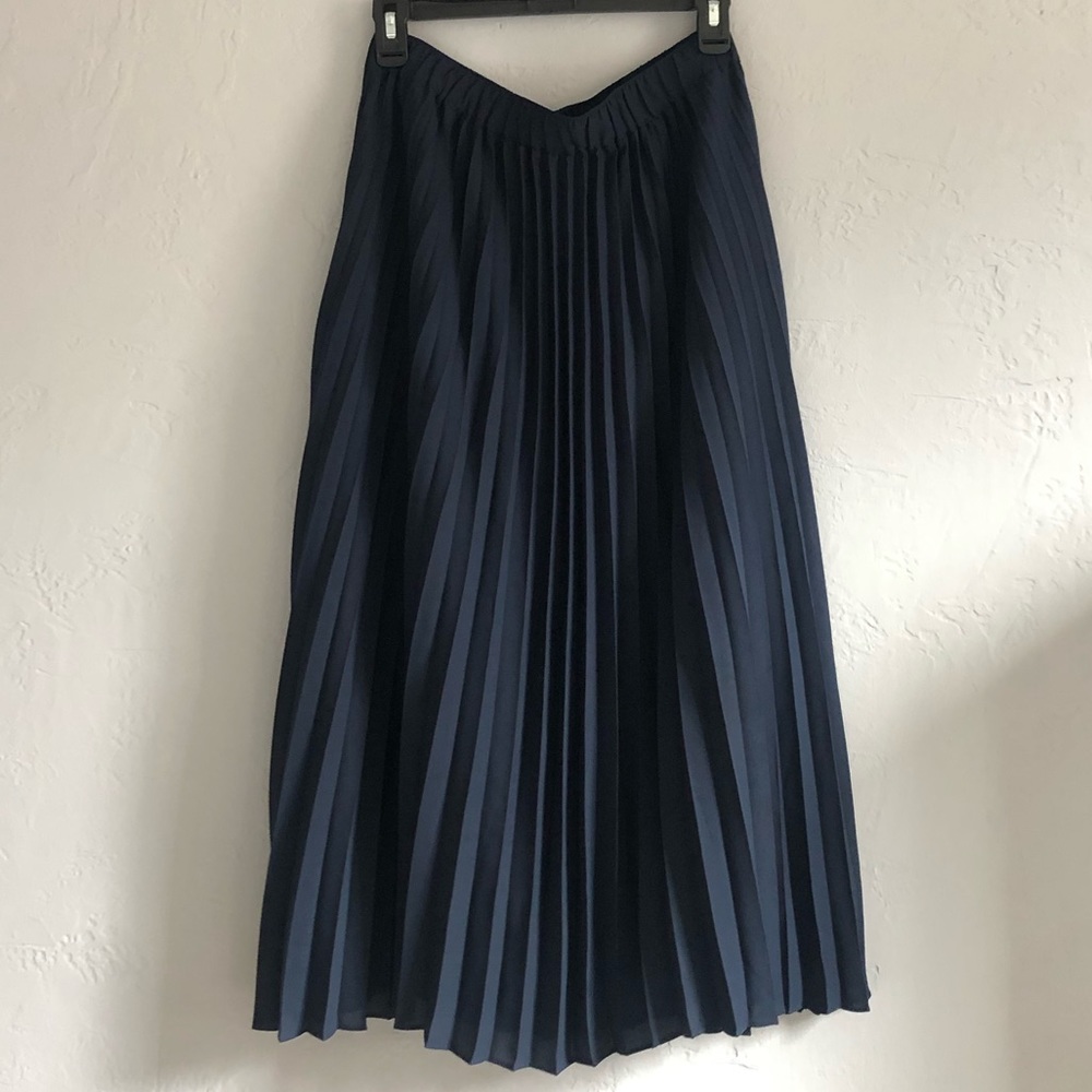 Navy Pleated Midi Skirt